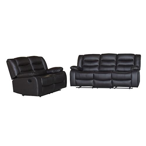 3+2 Seater Recliner Sofa in Faux Leather, Brown color, showcasing plush cushions and wide armrests, perfect for a cozy lounge setting.