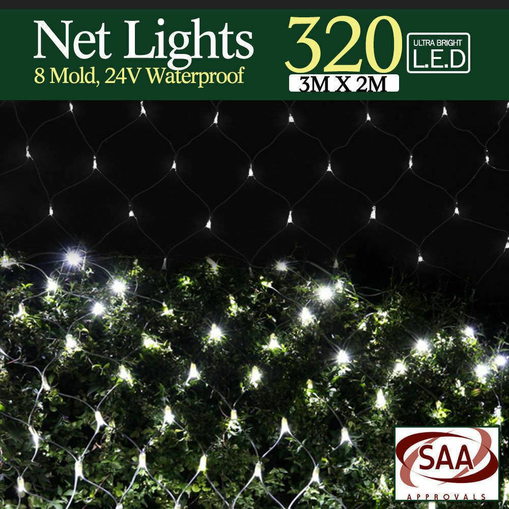 320LED Fairy Lights Net Mesh Curtain in cool white, perfect for weddings and festive decorations, showcasing vibrant illumination.