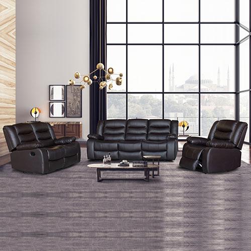 3+2+1 Seater Recliner Sofa in Brown Faux Leather with plush cushions and wide armrests, designed for comfort and style.