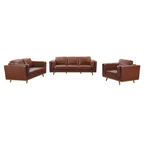 3+2+1 Seater Sofa Brown Leather Lounge Set featuring plush cushions and solid wooden legs, perfect for modern living rooms.