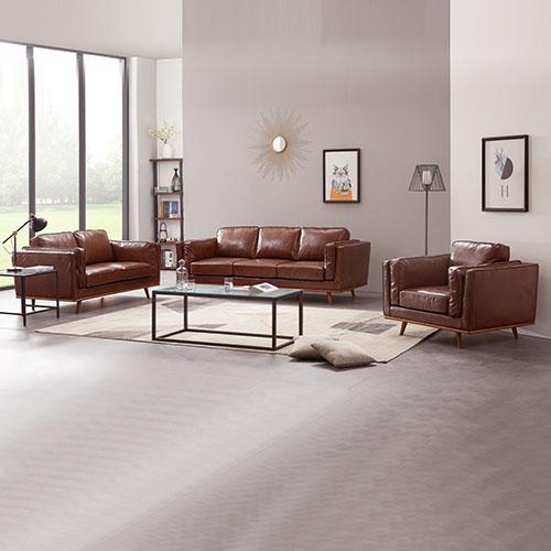 3+2+1 Seater Sofa Brown Leather Lounge Set featuring plush cushions and solid wooden legs, perfect for modern living rooms.