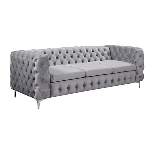 3+2+1 Seater Sofa in Grey Velvet with classic button tufting and metal legs, showcasing a stylish and modern design.