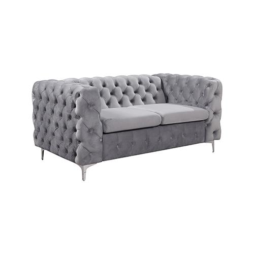 3+2+1 Seater Sofa in Grey Velvet with classic button tufting and metal legs, showcasing a stylish and modern design.