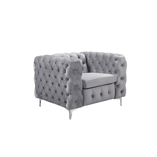 3+2+1 Seater Sofa in Grey Velvet with classic button tufting and metal legs, showcasing a stylish and modern design.