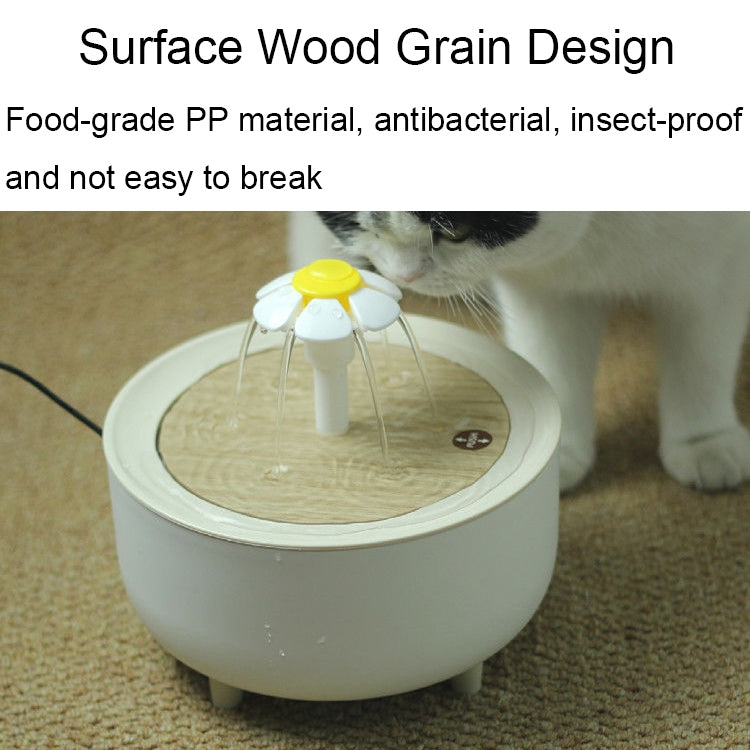 346578 Pets Automatic Circulation Filter Cat Flowing Drinking fountain with a stylish wood grain design, featuring a large water capacity and silent pump.