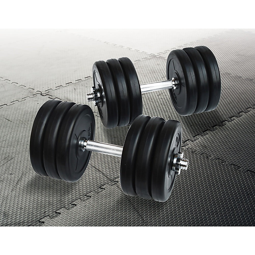 35KG Adjustable Dumbbell Weight Set with multiple weight plates and a sturdy bar, designed for strength training.