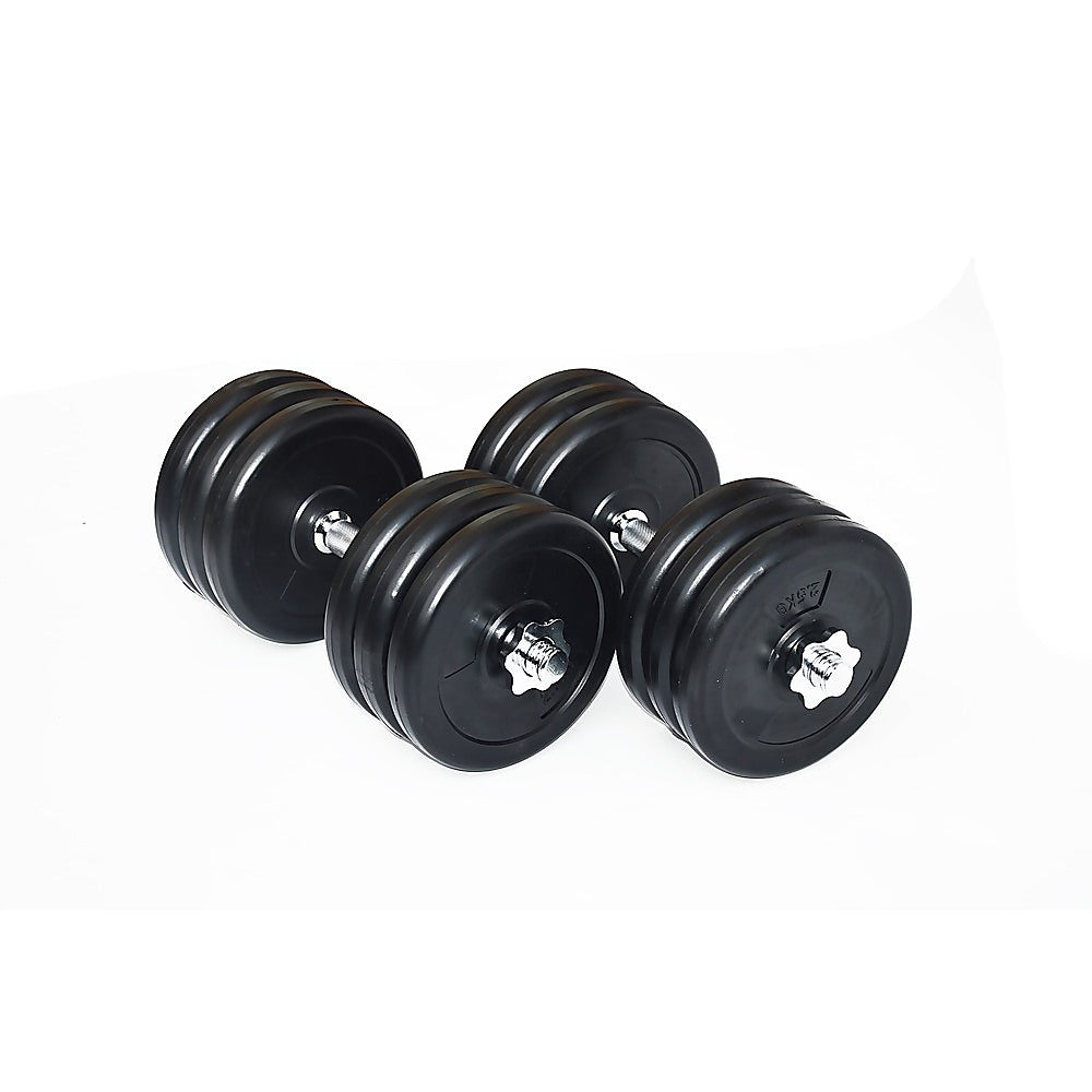 35KG Adjustable Dumbbell Weight Set with multiple weight plates and a sturdy bar, designed for strength training.