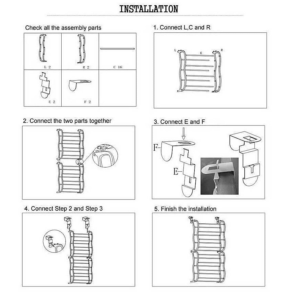 36 Pair Shoe Holder Organiser Over The Door Hanging Shelf Rack Storage with shoes arranged neatly in segments.