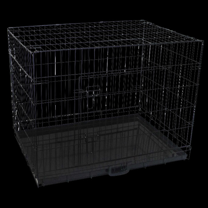 36-inch pet dog crate with waterproof cover, featuring two doors and a removable tray for easy cleaning.