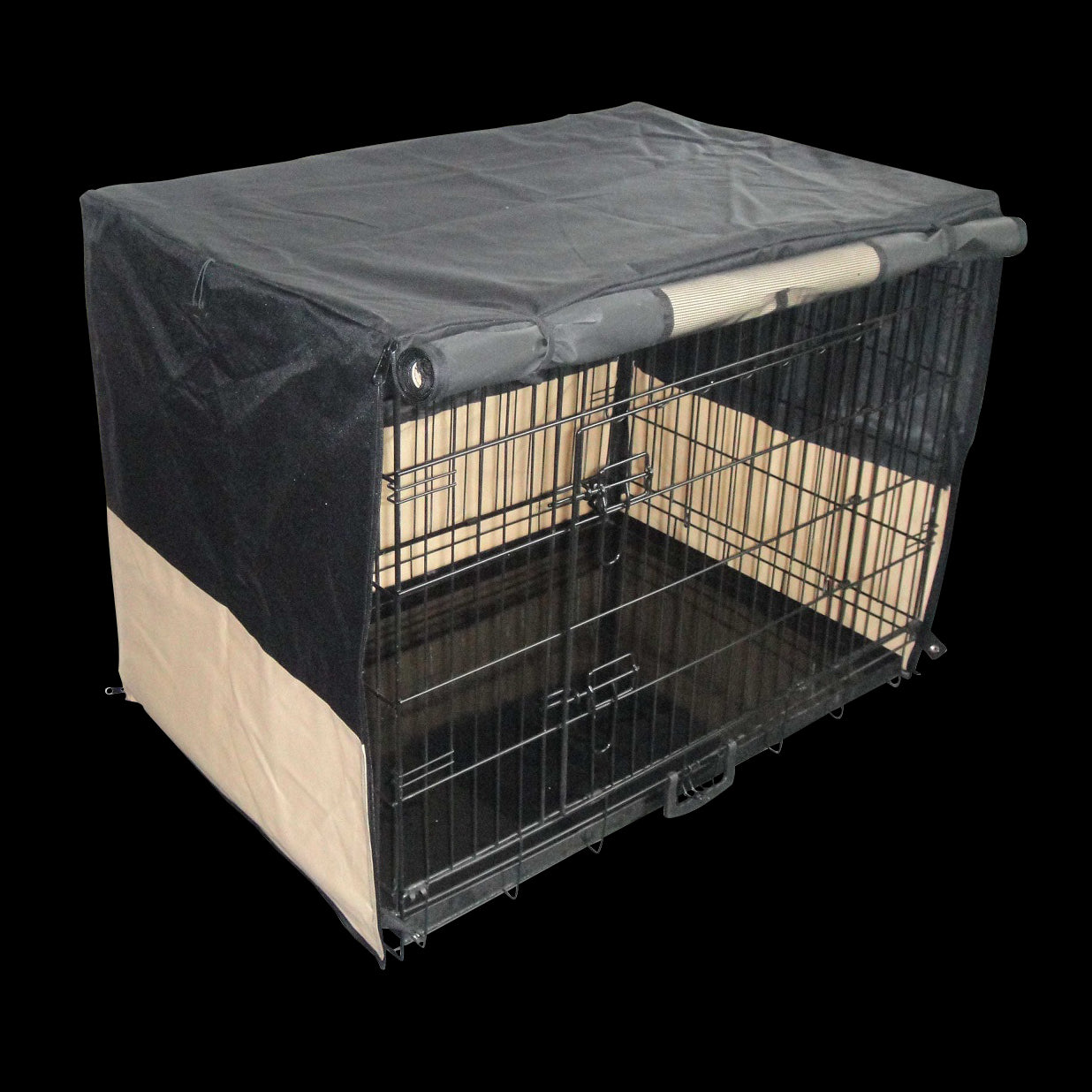 36-inch pet dog crate with waterproof cover, featuring two doors and a removable tray for easy cleaning.