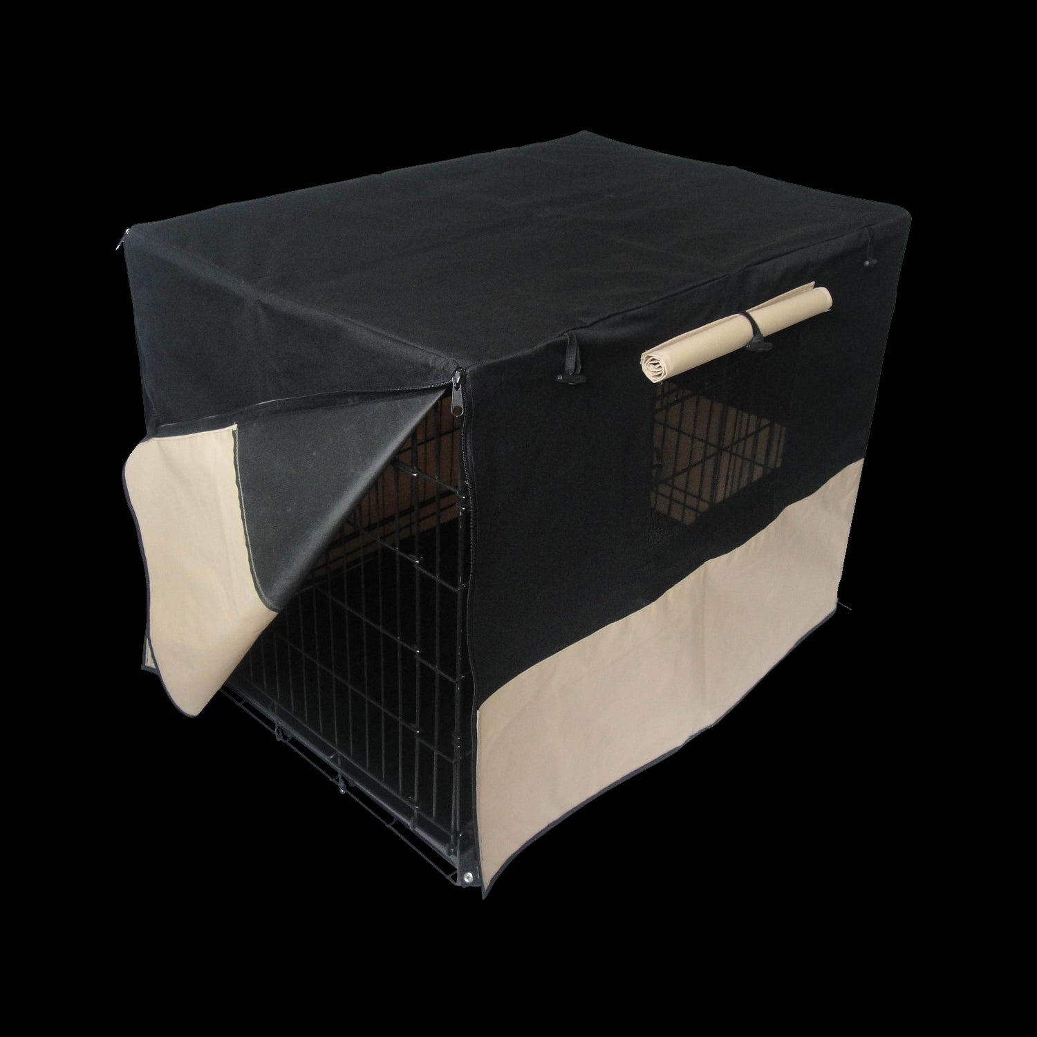 36-inch pet dog crate with waterproof cover, featuring two doors and a removable tray for easy cleaning.