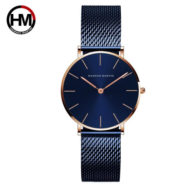 36mm Full Black Japan Quartz Movement luxury women's wristwatch with stainless steel band and round case.