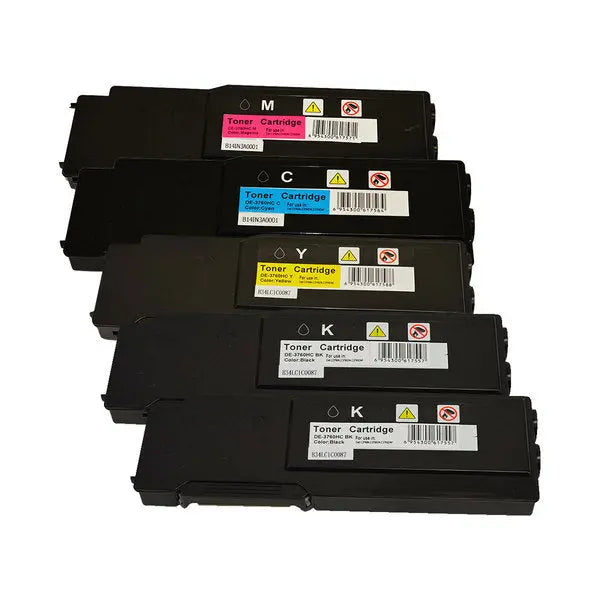 3760 Series Premium Generic Toner Set including two black, one cyan, one magenta, and one yellow toner cartridge.