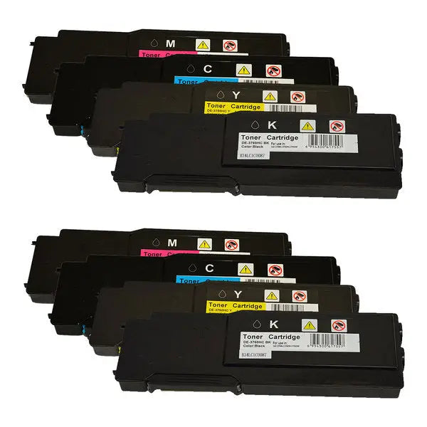 3760 Series Premium Generic Toner Set X 2 featuring black, cyan, magenta, and yellow toner cartridges for high-quality printing.