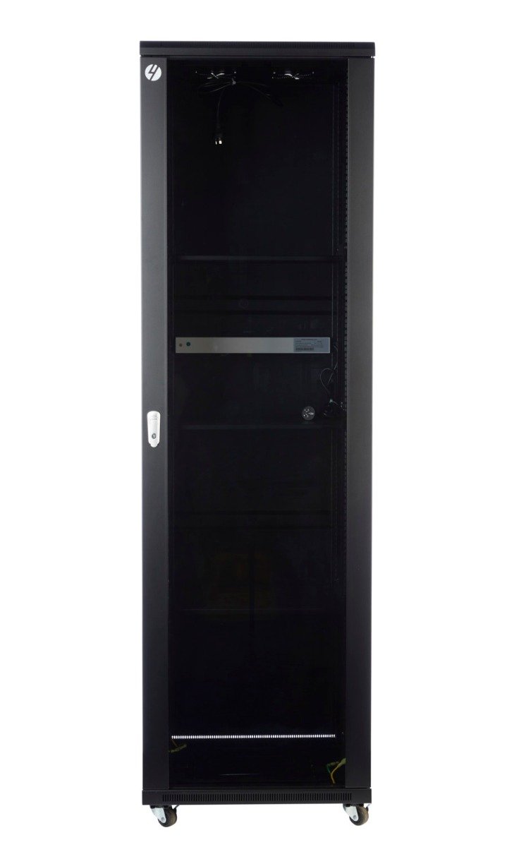 37RU 600mm Wide x 600mm Deep Server Rack with lockable glass door and sturdy steel construction.