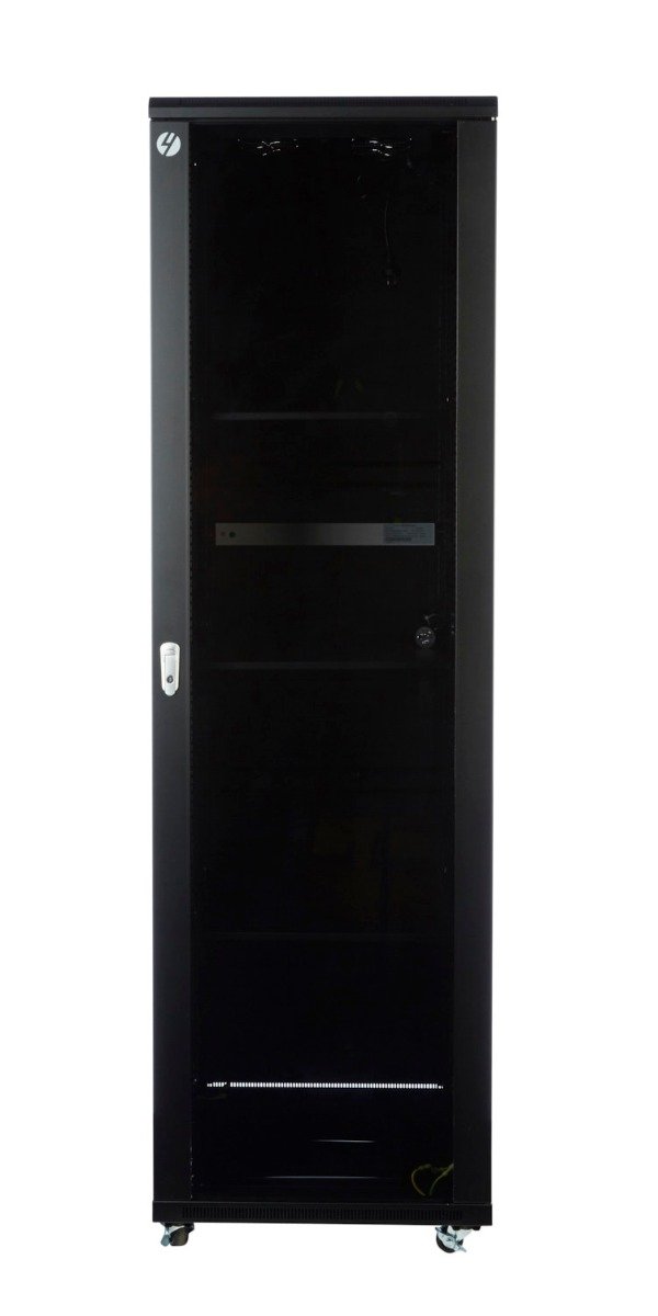 37RU 600mm Wide x 800mm Deep Server Rack with lockable tempered glass front door and solid steel side panels, showcasing its robust design.