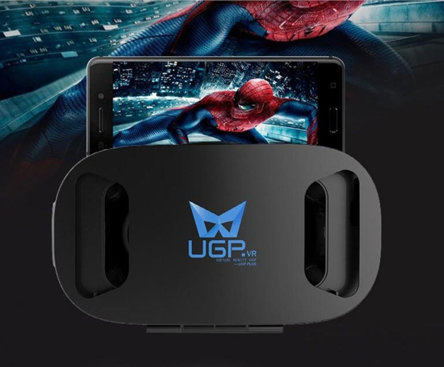 3D VR Headset with built-in stereo headphones, featuring adjustable straps and soft nose piece for comfort.