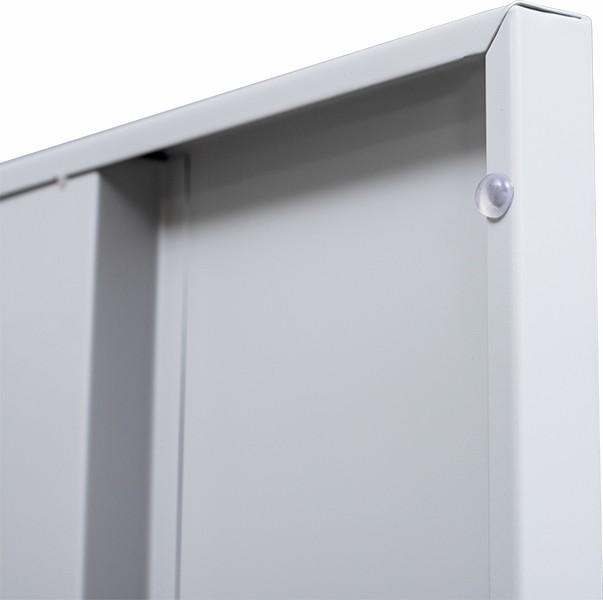 Light grey 12 door locker with 3-digit combination lock, featuring multiple compartments for secure storage in office or gym settings.