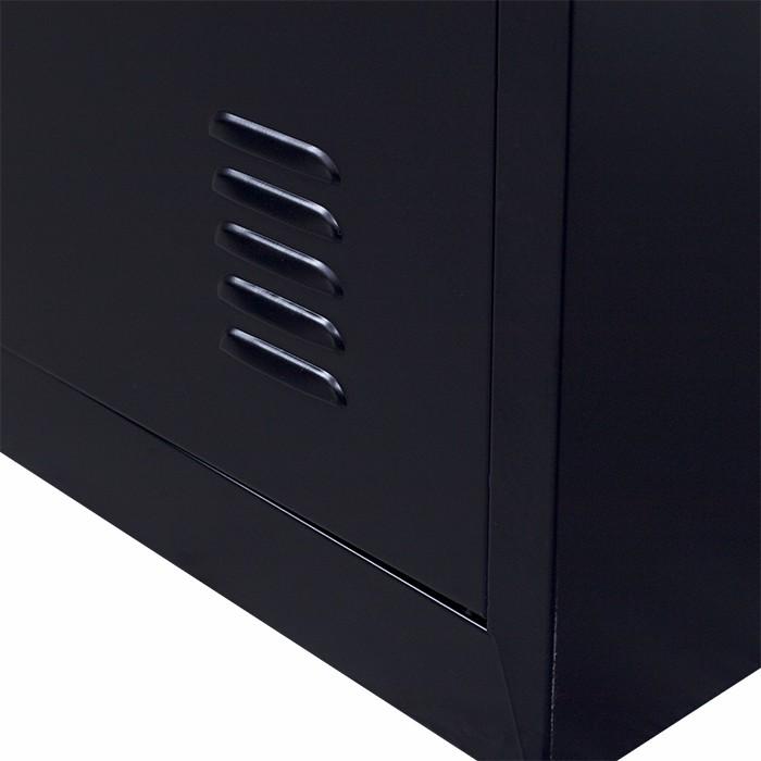 3-Digit Combination Lock 6-Door Locker in black steel, featuring six individual lockers with ventilation and name tag spaces.