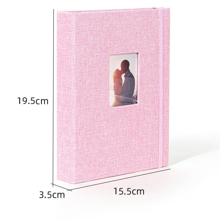 3-inch purple cotton linen photo album with 208 pockets for photos and tickets, featuring a stylish hollow cover and strap design.