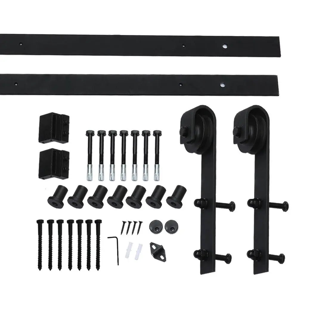 3M Antique Classic Style Double Sliding Barn Door Hardware Track featuring black powder-coated carbon steel construction and smooth rollers.