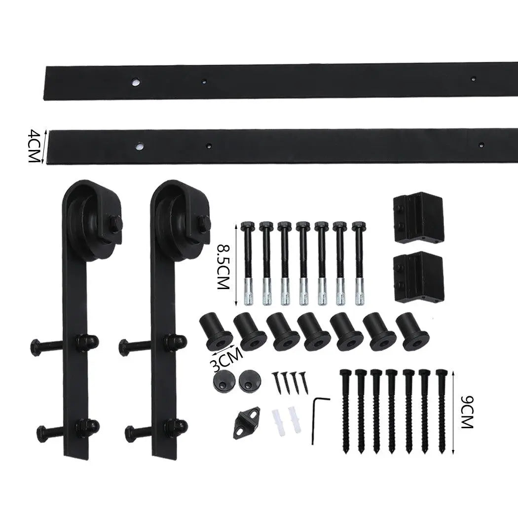 3M Antique Classic Style Double Sliding Barn Door Hardware Track featuring black powder-coated carbon steel construction and smooth rollers.