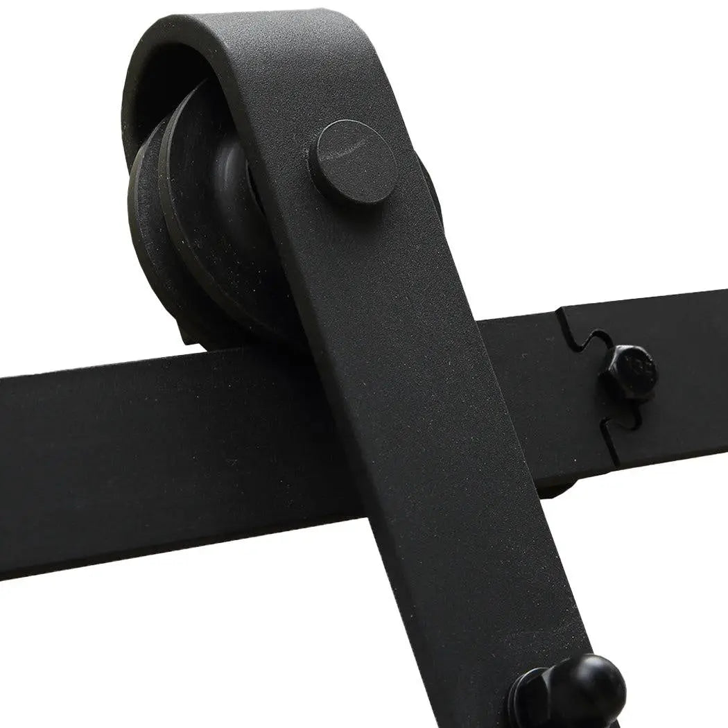 3M Antique Classic Style Double Sliding Barn Door Hardware Track featuring black powder-coated carbon steel construction and smooth rollers.