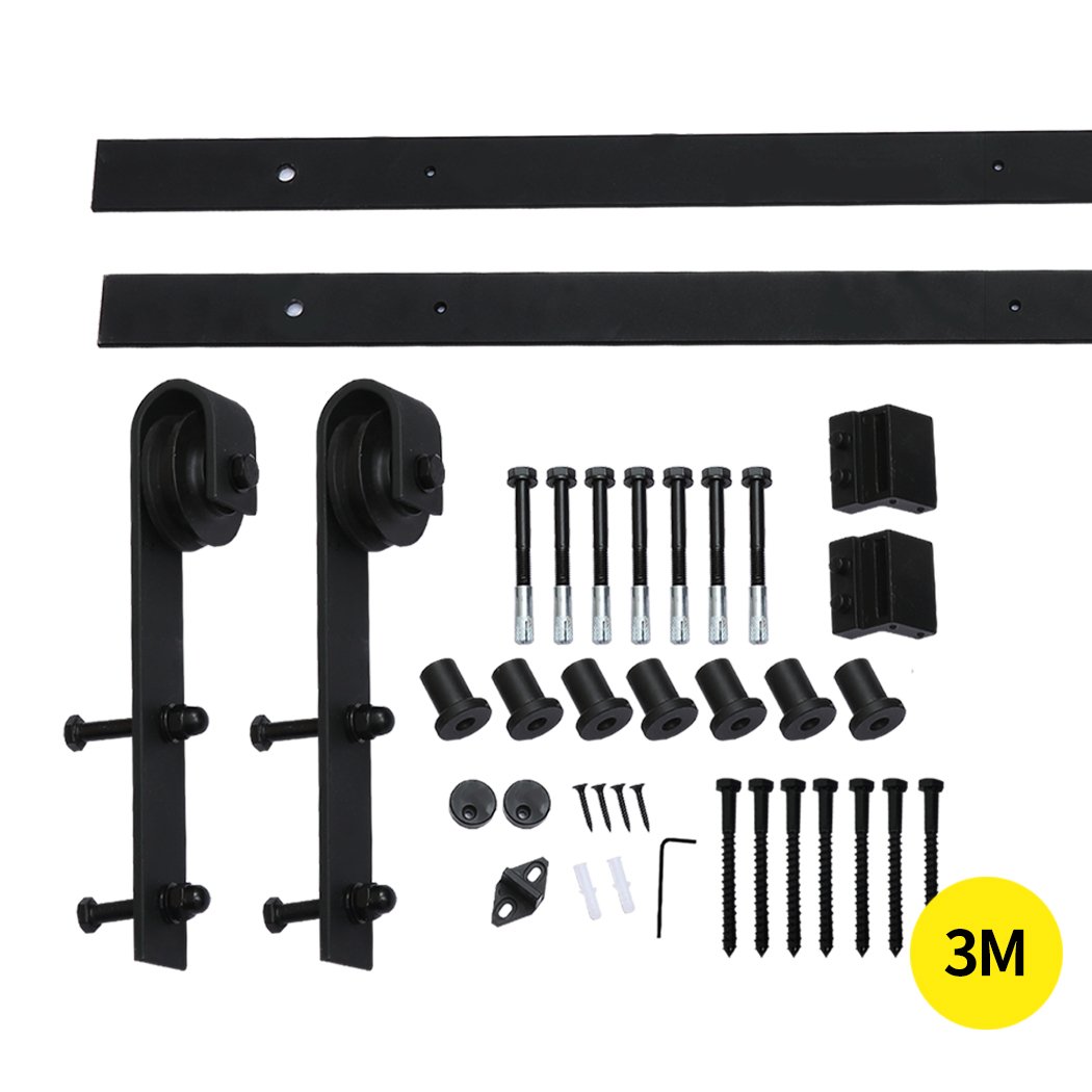 3M Antique Classic Style Single Sliding Barn Door Hardware Track featuring a sleek black finish and durable construction.