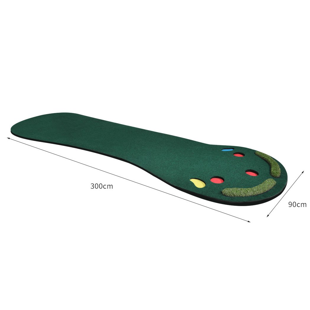 3M Golf Putting Mat showcasing a green surface with simulated straw and holes for practice, designed for indoor and outdoor use.