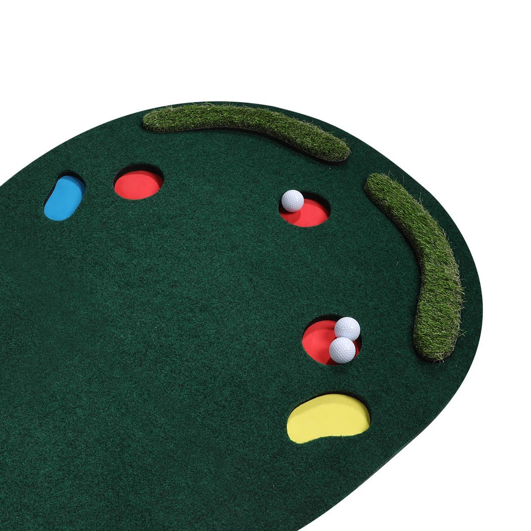 3M Golf Putting Mat showcasing a green surface with simulated straw and holes for practice, designed for indoor and outdoor use.