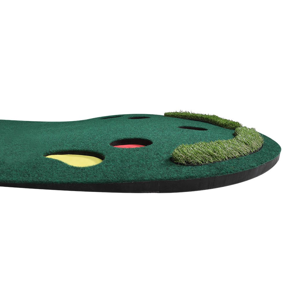 3M Golf Putting Mat showcasing a green surface with simulated straw and holes for practice, designed for indoor and outdoor use.