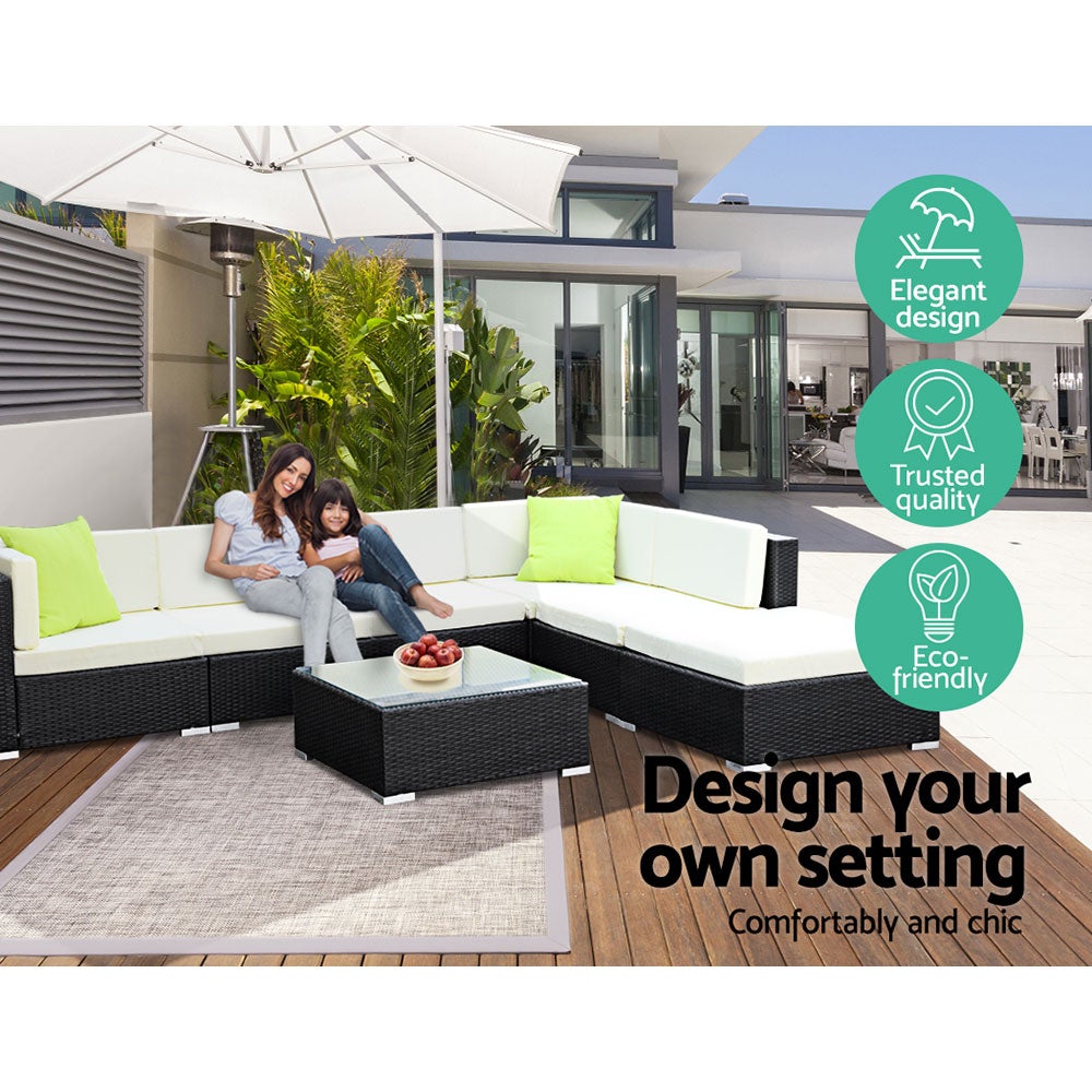 3PC Gardeon Outdoor Furniture Sofa Set featuring durable rattan and aluminium frame with thick cushions, perfect for garden lounging.