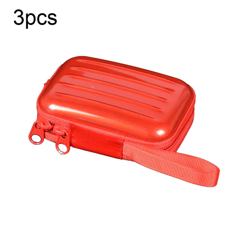 Three red rectangular tinplate zipper bags with a brushed finish, showcasing rounded edges and a smooth design, ideal for storing small items.