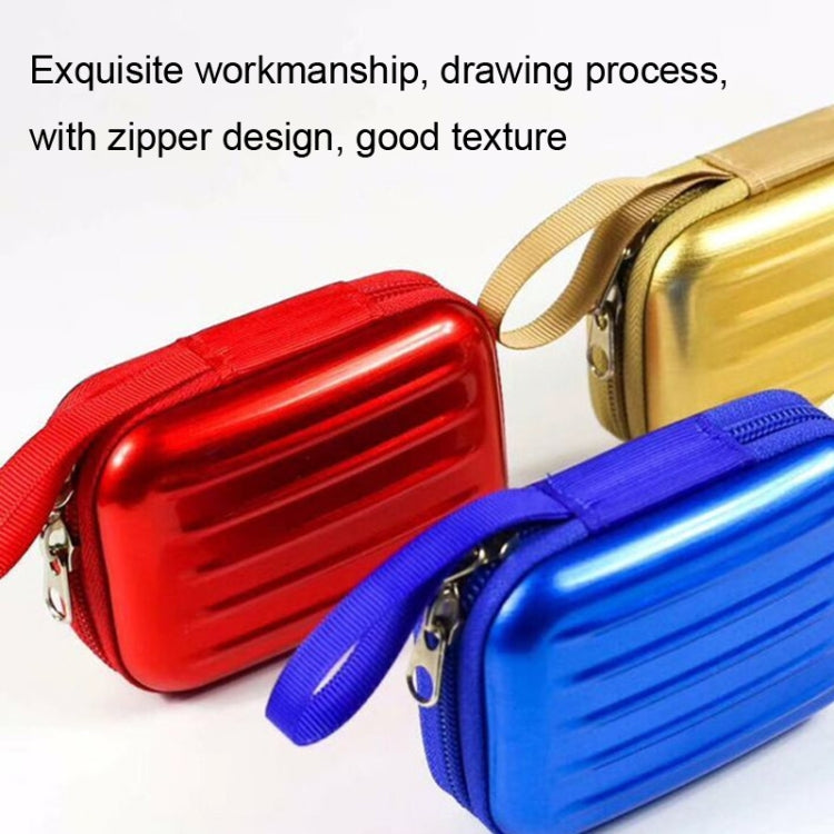 Three red rectangular tinplate zipper bags with a brushed finish, showcasing rounded edges and a smooth design, ideal for storing small items.