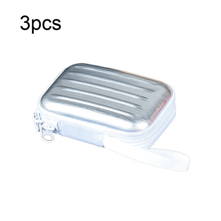 Three rectangular silver tinplate zipper bags with a brushed finish, showcasing their rounded edges and smooth lines.