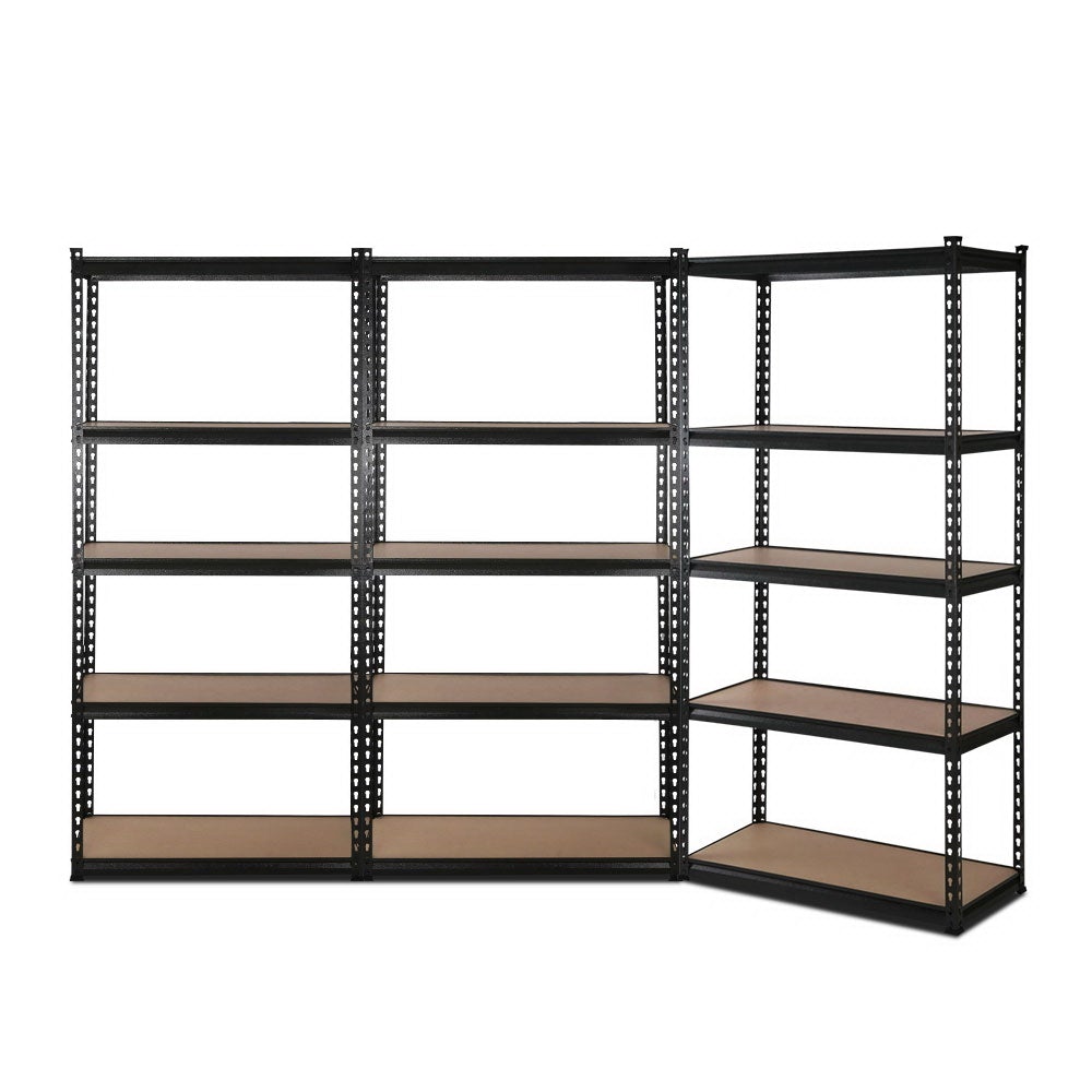 5-shelves steel warehouse shelving unit in matte black, showcasing adjustable shelves and sturdy construction.