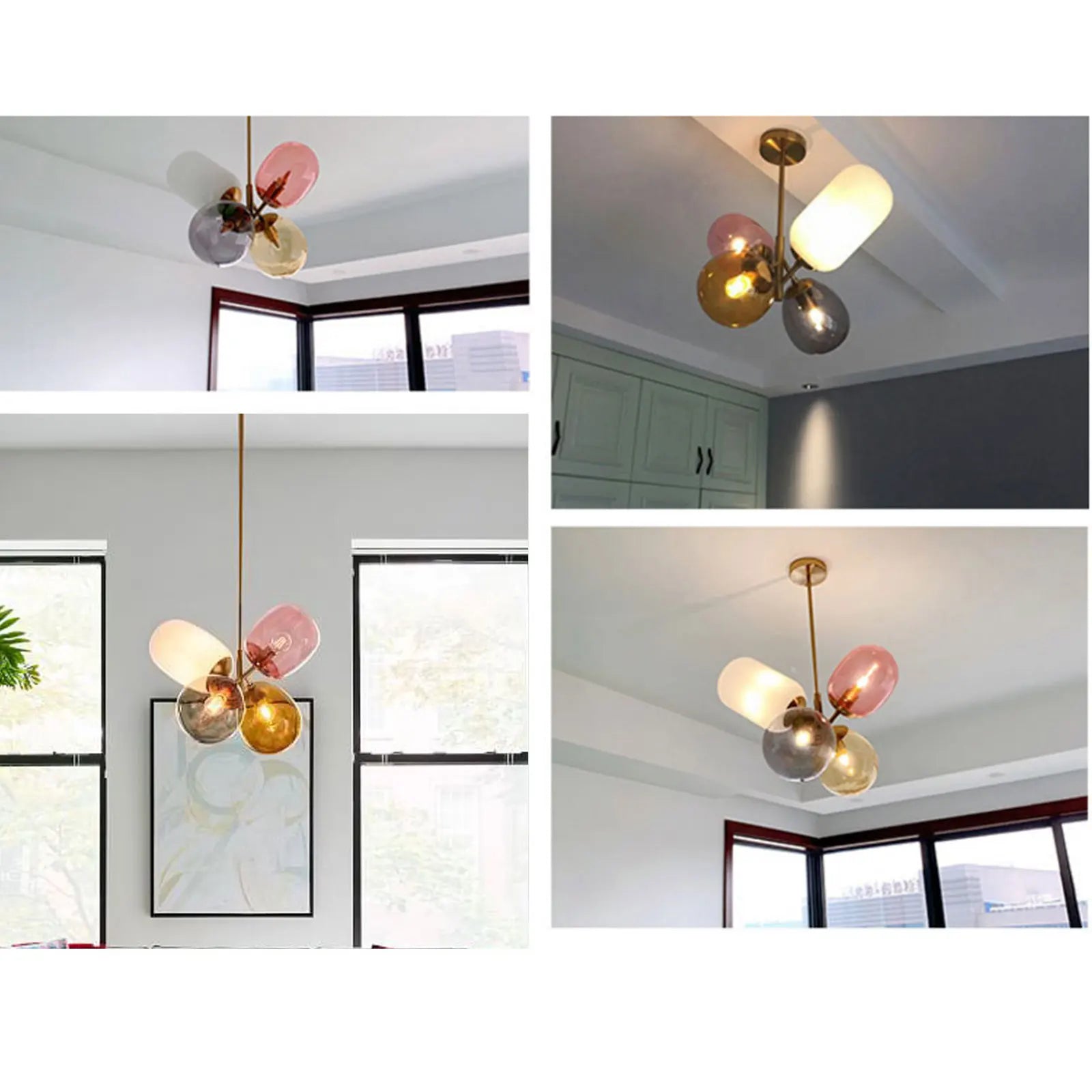 A colorful LED balloon chandelier featuring vibrant glass balls, perfect for children's rooms and stylish interiors.