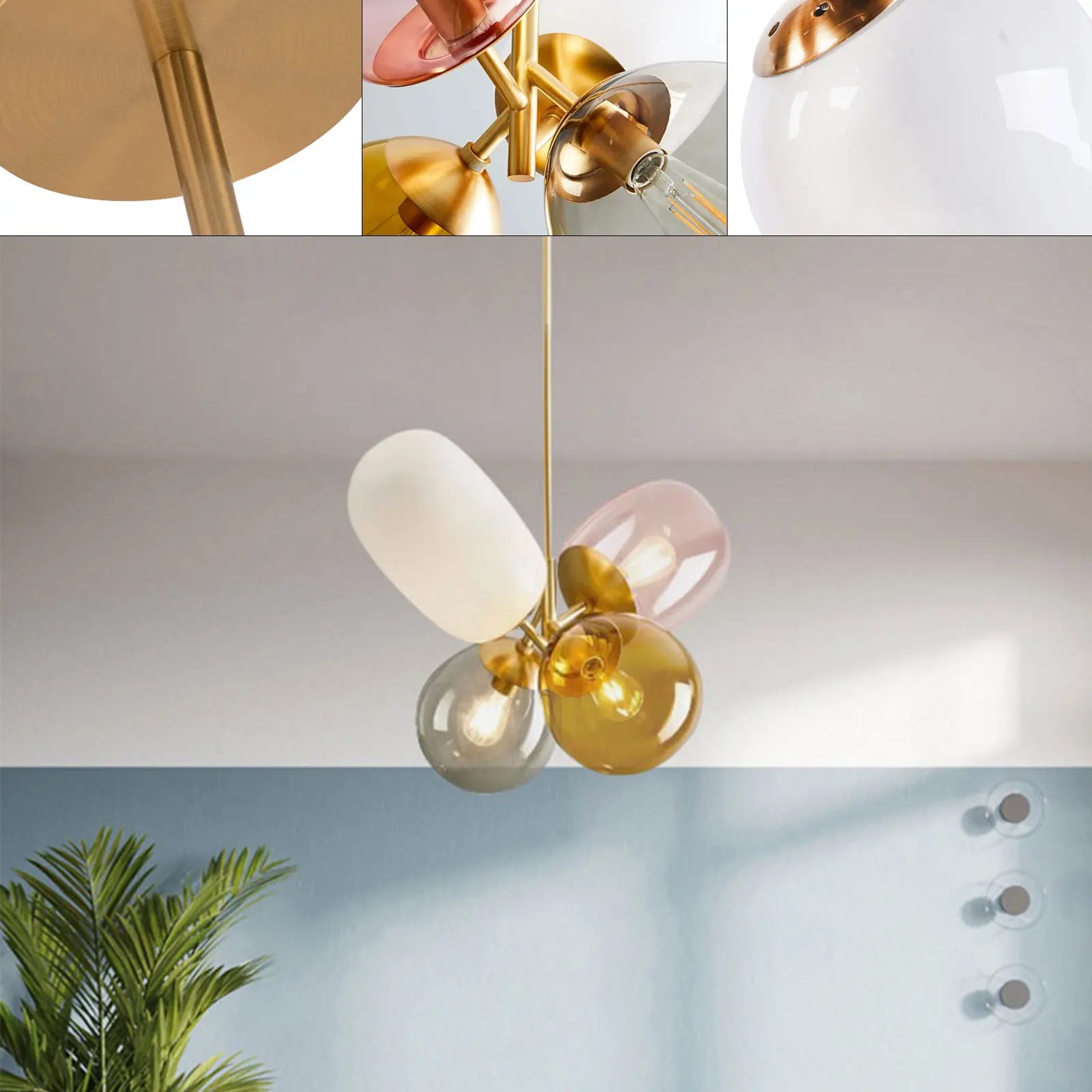 A colorful LED balloon chandelier featuring vibrant glass balls, perfect for children's rooms and stylish interiors.