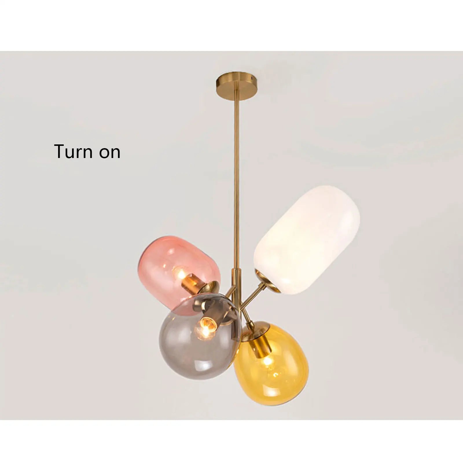 A colorful LED balloon chandelier featuring vibrant glass balls, perfect for children's rooms and stylish interiors.