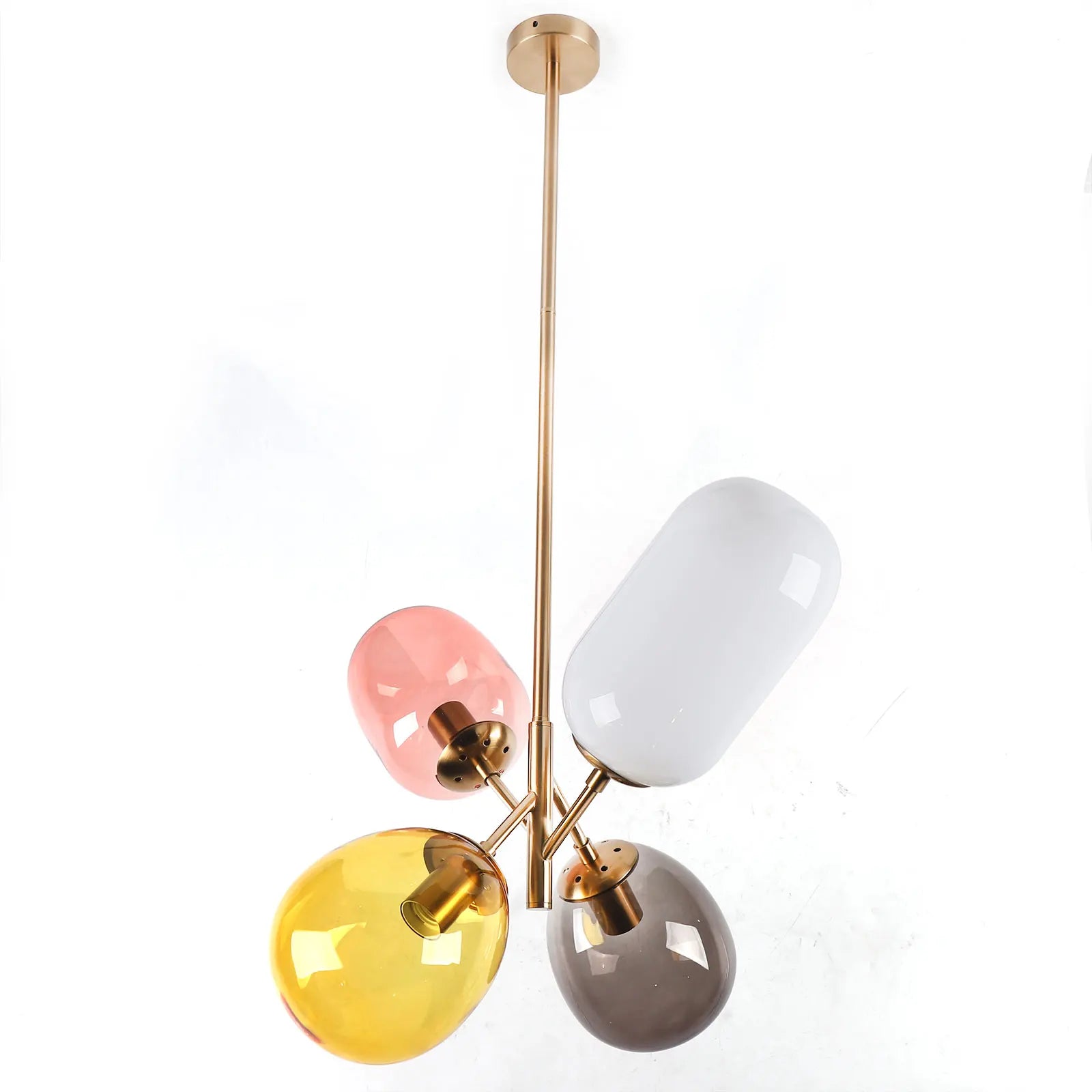 A colorful LED balloon chandelier featuring vibrant glass balls, perfect for children's rooms and stylish interiors.