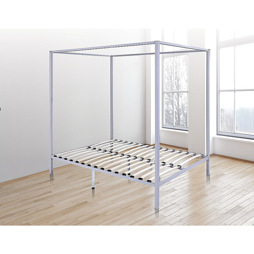 Elegant 4 Four Poster Double Bed Frame in cream color, showcasing its classic design and sturdy construction.