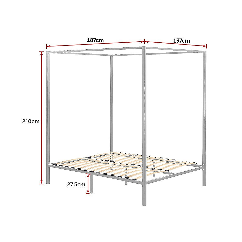 Elegant 4 Four Poster Double Bed Frame in cream color, showcasing its classic design and sturdy construction.