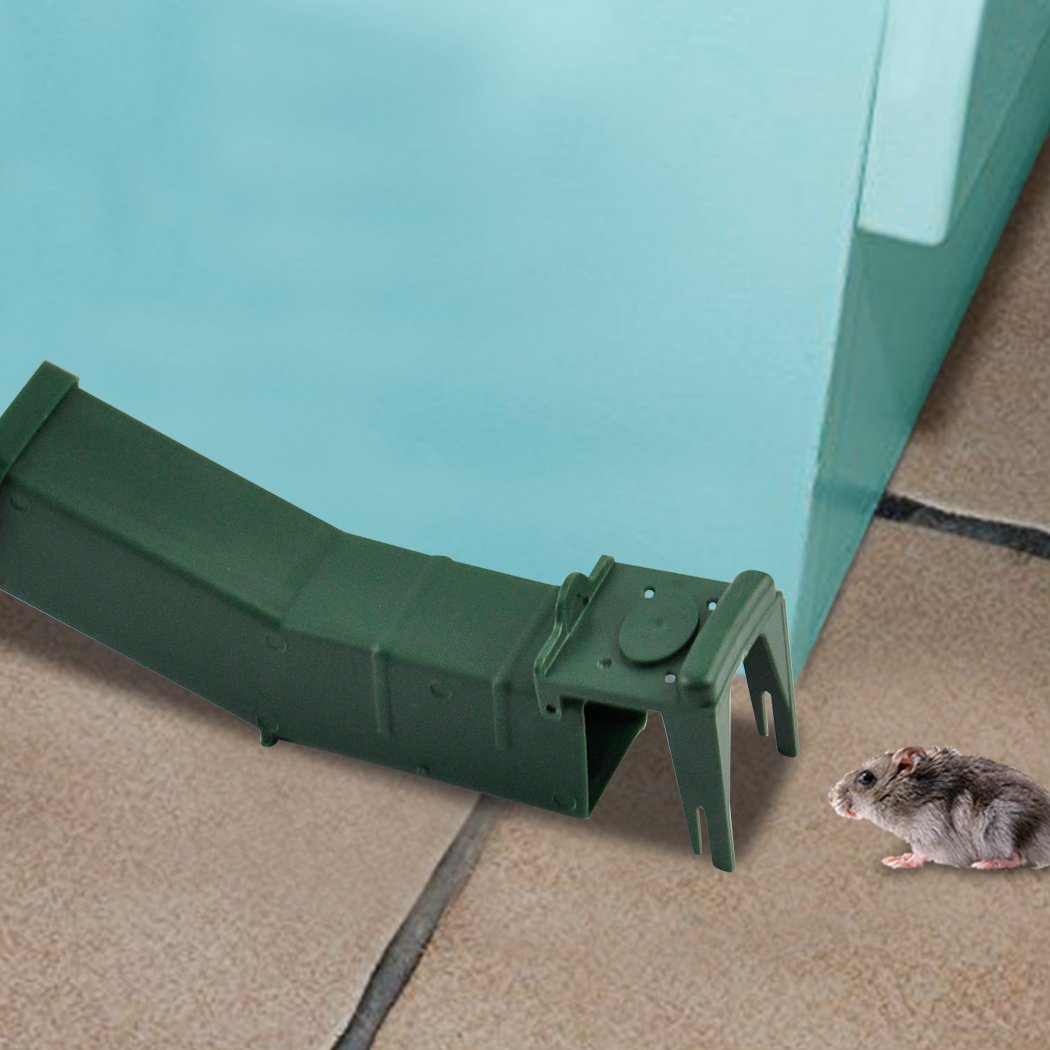 Four green reusable mouse traps designed for safe live capture of rodents, featuring a touch-and-catch mechanism.