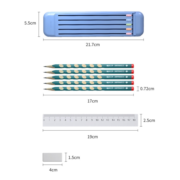 Light pink 4 in 1 Pencil Eraser Ruler Stationery Box with pencils, eraser, and ruler inside.