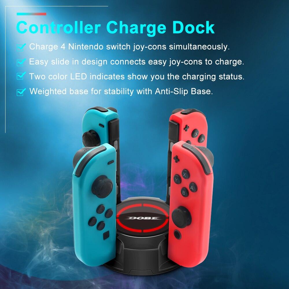 4 In 1 USB Charging Dock Station for Nintendo Switch with LED indicator and Type-C charger, designed to hold and charge Joy-Con controllers.