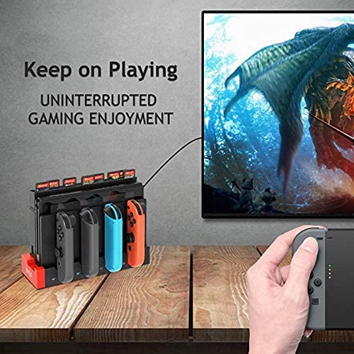 4 in1 Charger Station Stand for Nintendo Switch Joy-con with LED indicators, designed to charge multiple controllers simultaneously.