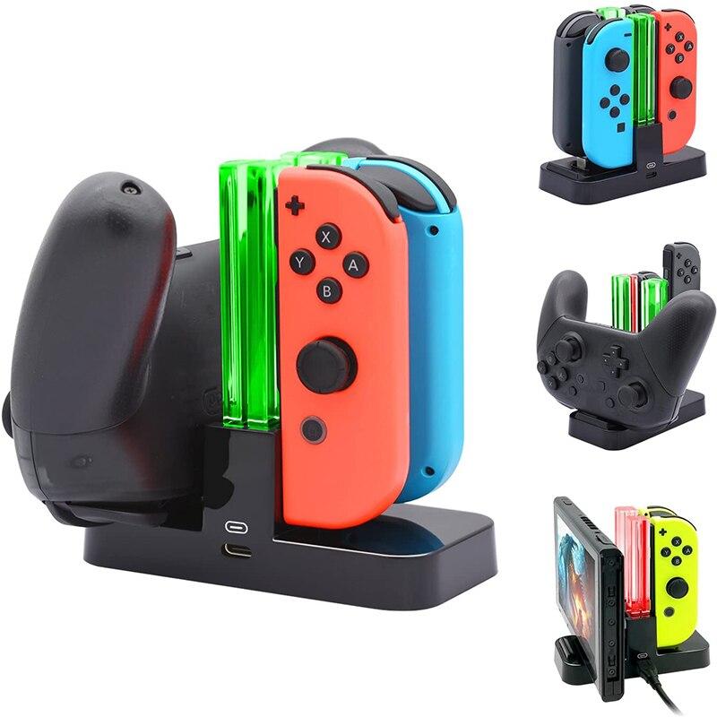 4 in 1 charging dock for Nintendo Switch Joy-con controllers with LED indicators, designed for efficient charging.