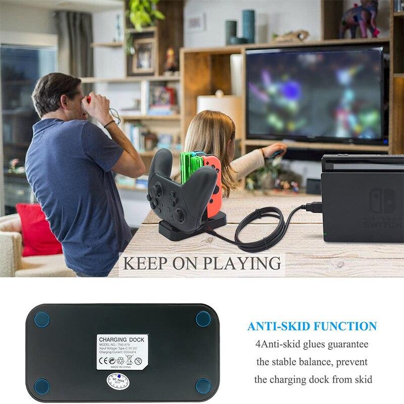 4 in 1 charging dock for Nintendo Switch Joy-con controllers with LED indicators, designed for efficient charging.