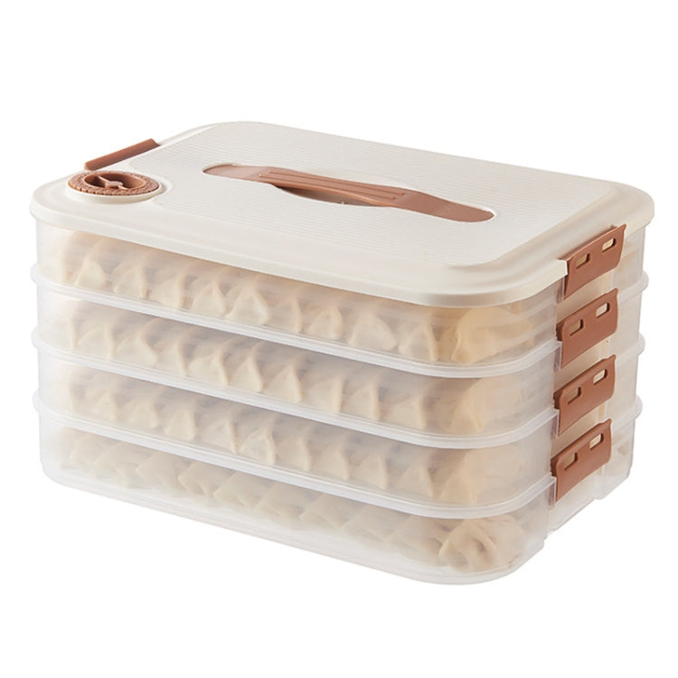 4 Layer Dumpling Storage Box made of food-grade PP material, featuring a tight snap design and anti-stick bottom for easy food storage.