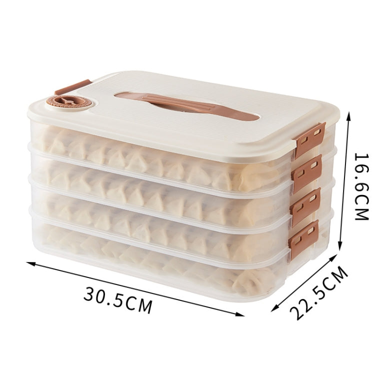 4 Layer Dumpling Storage Box made of food-grade PP material, featuring a tight snap design and anti-stick bottom for easy food storage.